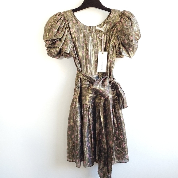 LoveShackFancy Mercy Lurex Metallic Silk Midnight Vine Mini Dress New Size 00 - Picture 12 of 17